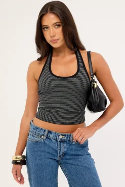 Stripe Halter Top Washed Black