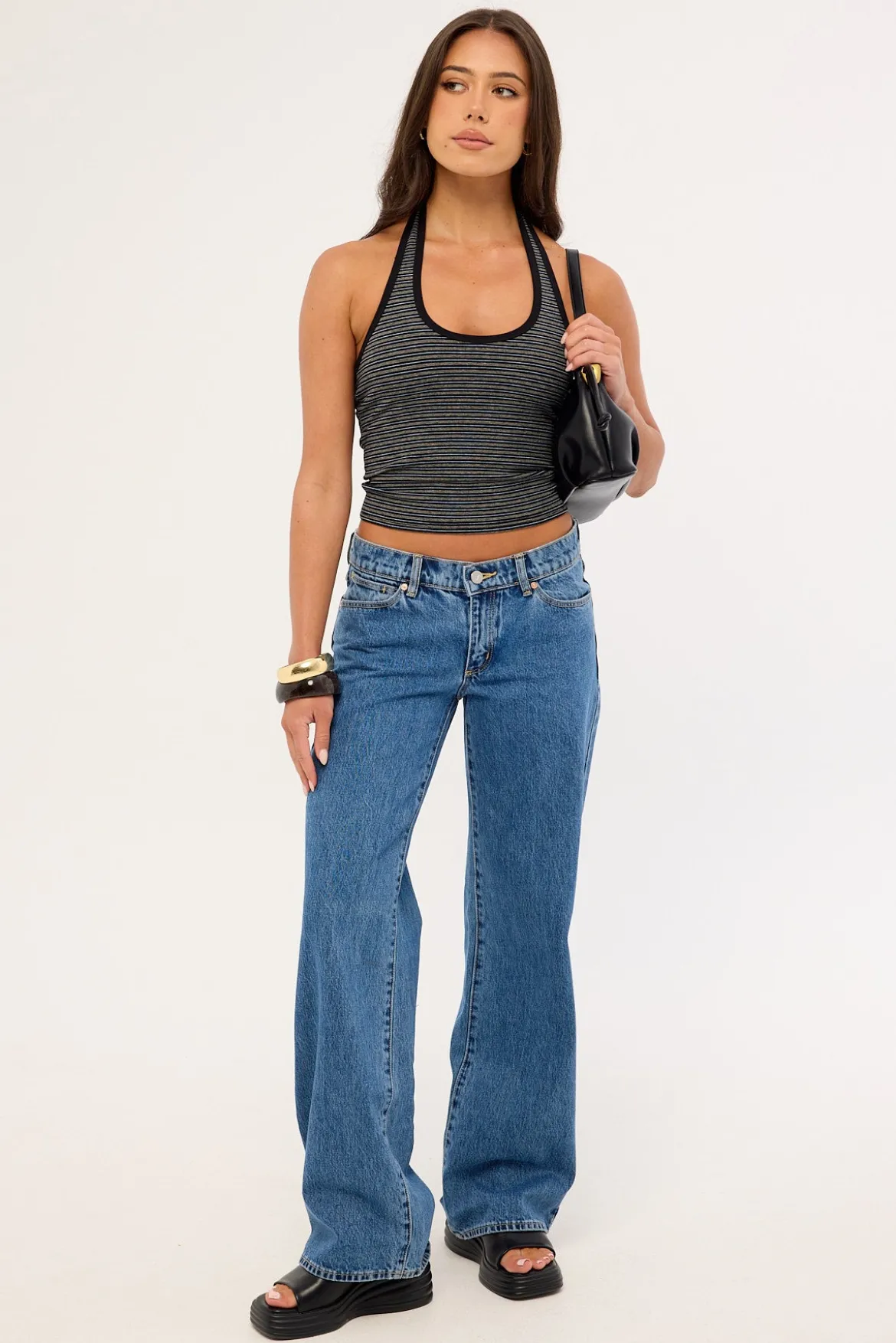 Stripe Halter Top Washed Black
