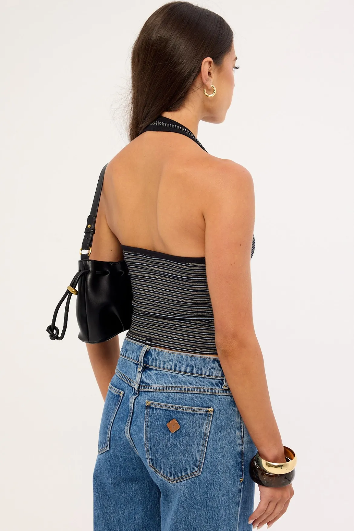 Stripe Halter Top Washed Black