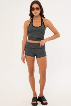 Stripe Halter Top Washed Black
