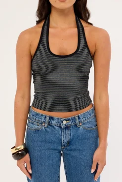 Stripe Halter Top Washed Black