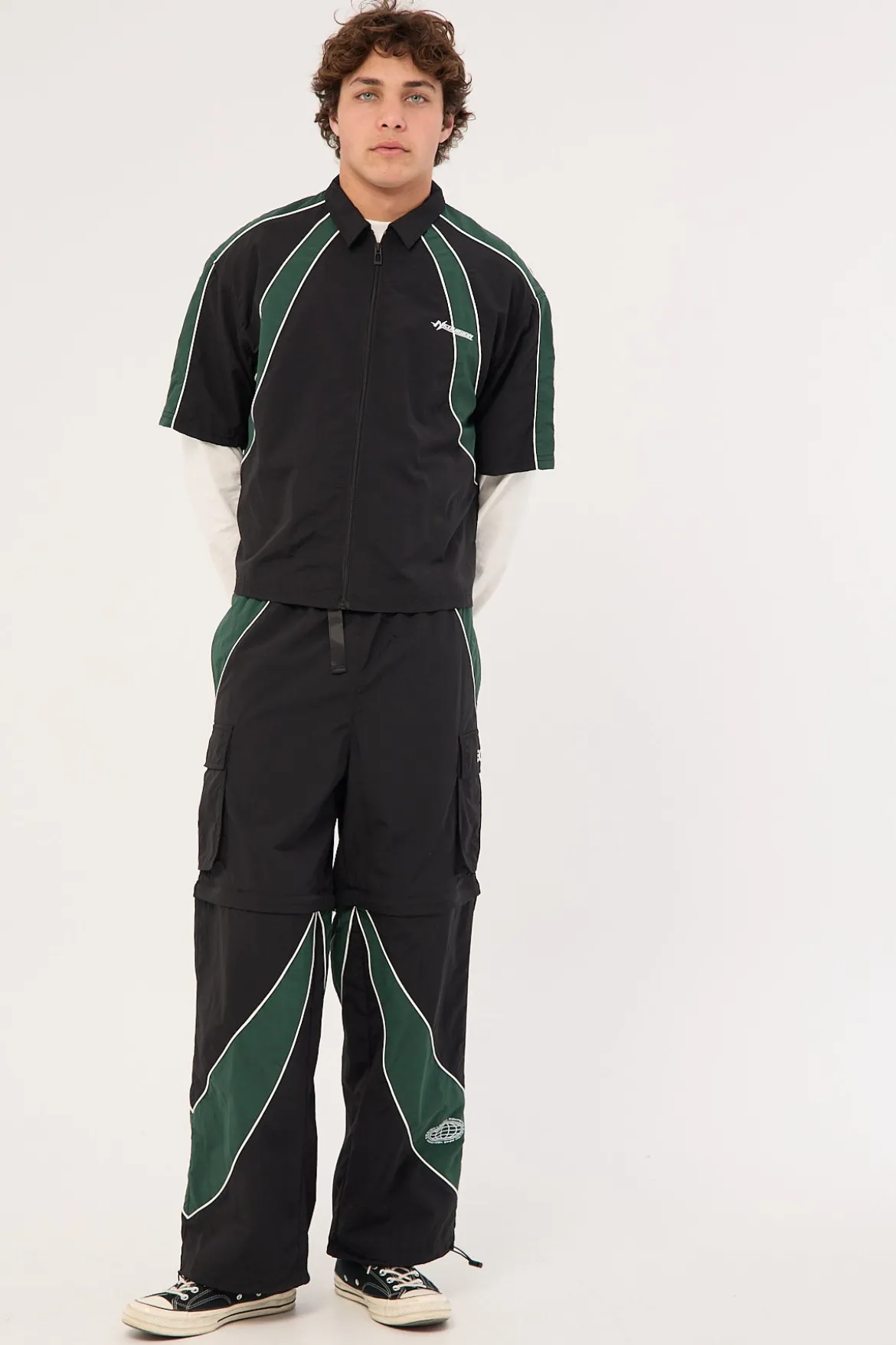 Strukt Oversize Cropped Zip Through Shirt Black/Teal