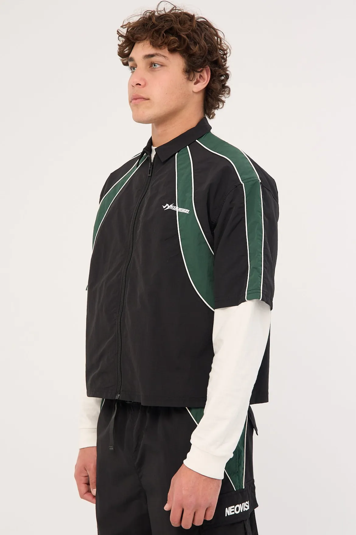 Strukt Oversize Cropped Zip Through Shirt Black/Teal