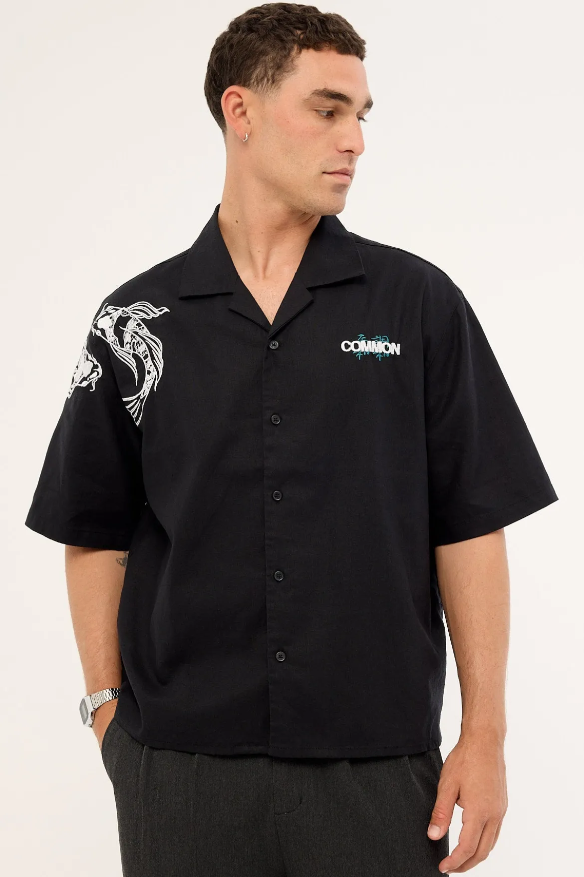 Sumi Boxy Cropped Resort Shirt Black