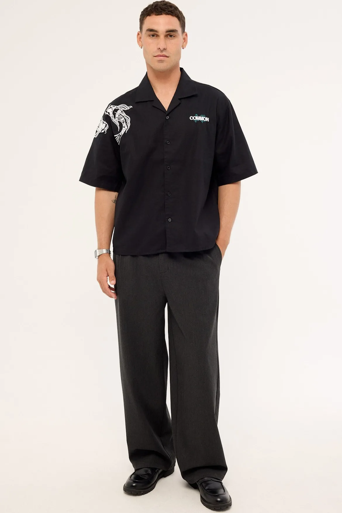 Sumi Boxy Cropped Resort Shirt Black