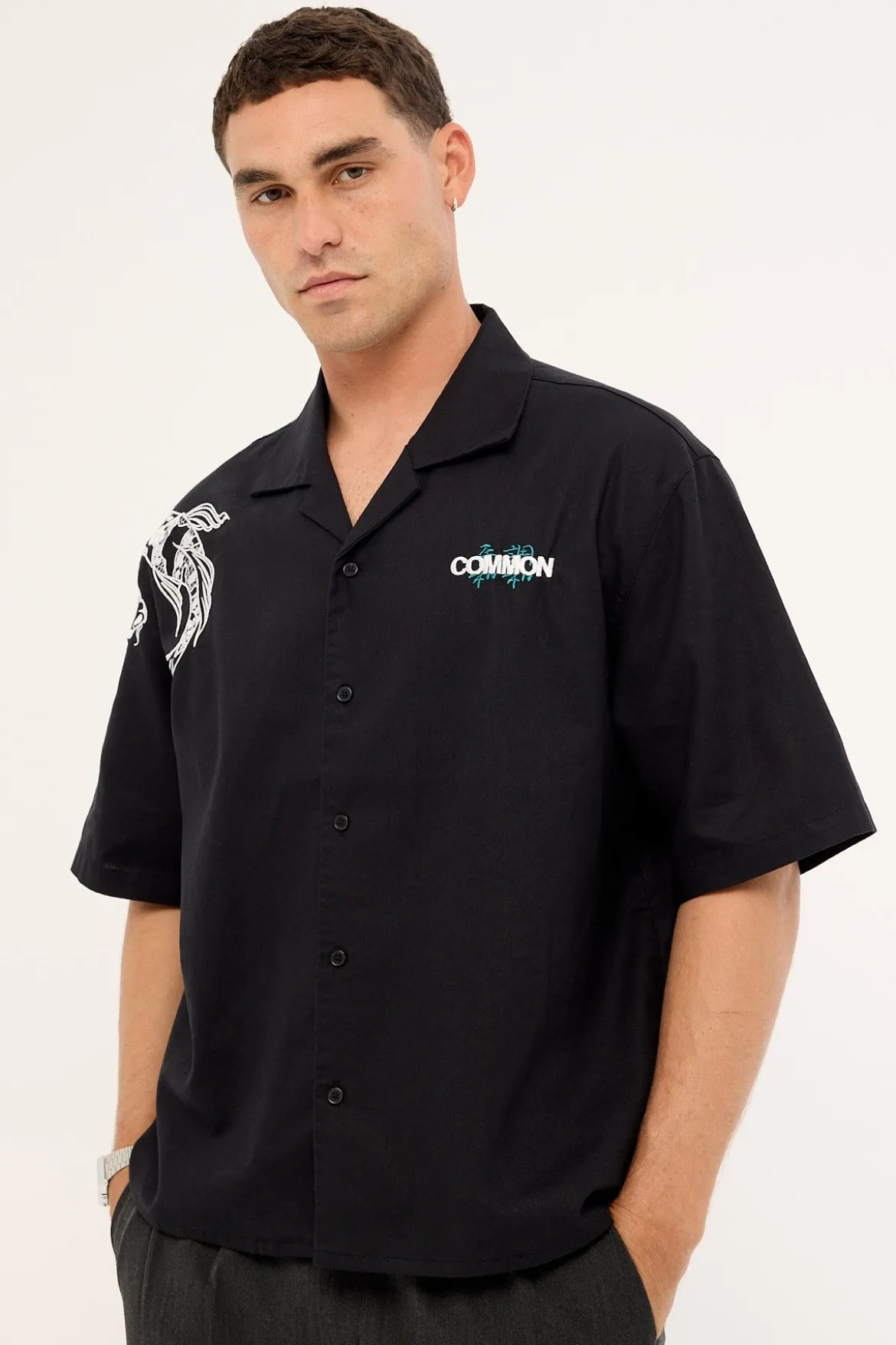 Sumi Boxy Cropped Resort Shirt Black