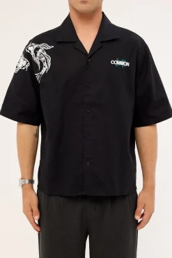 Sumi Boxy Cropped Resort Shirt Black
