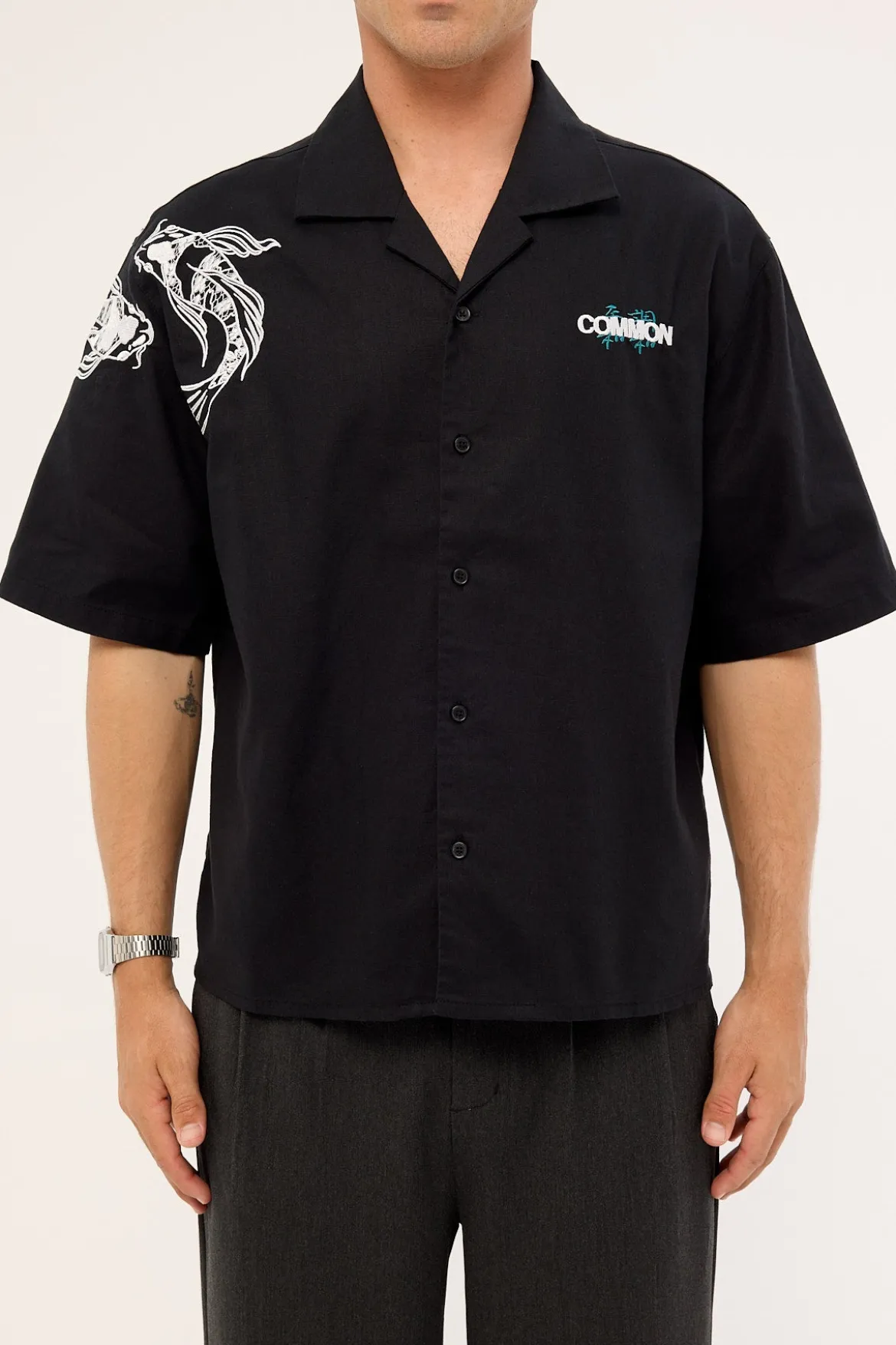 Sumi Boxy Cropped Resort Shirt Black