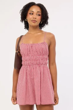 Summer Gingham Mini Dress Red Gingham
