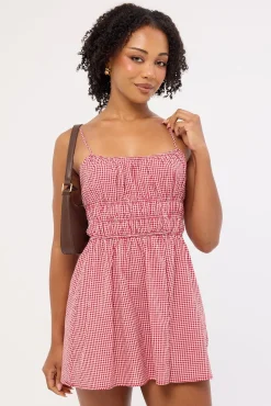 Summer Gingham Mini Dress Red Gingham