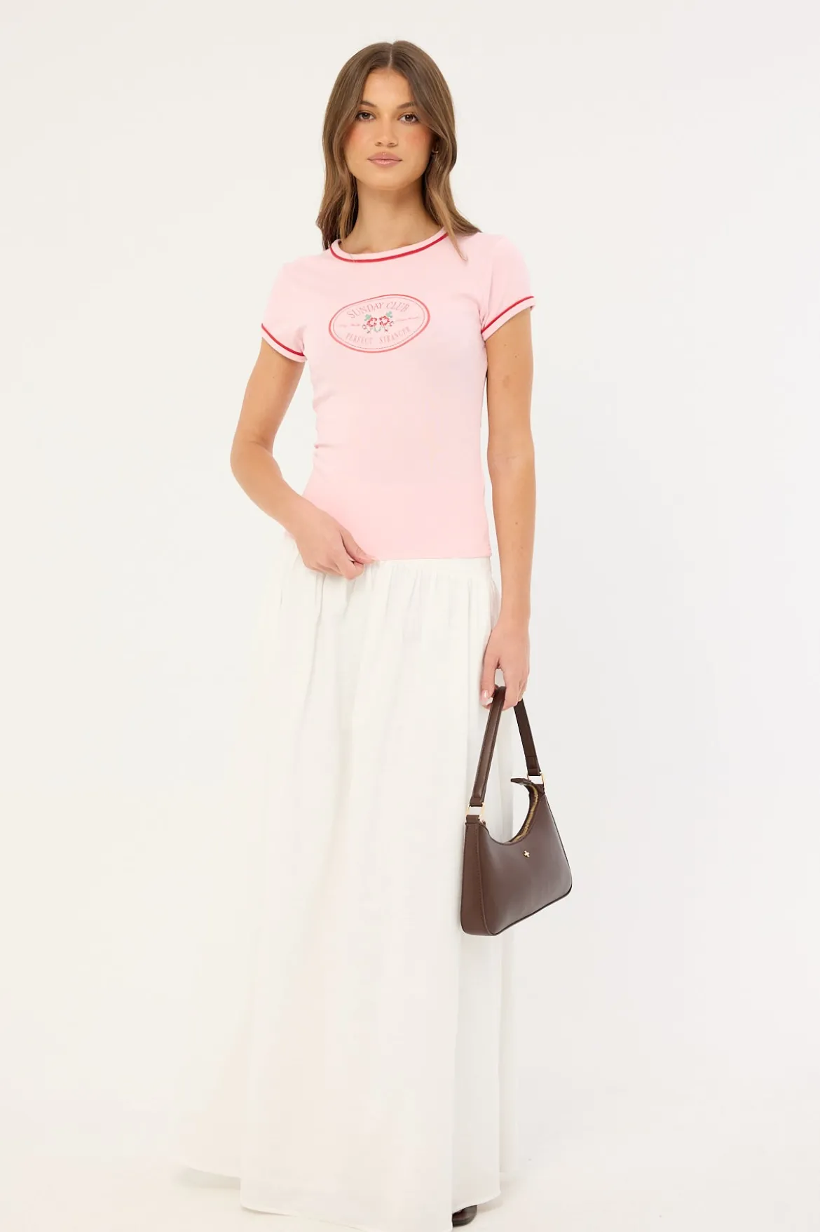 Sunday Club Longline Cap Sleeve Tee Pink