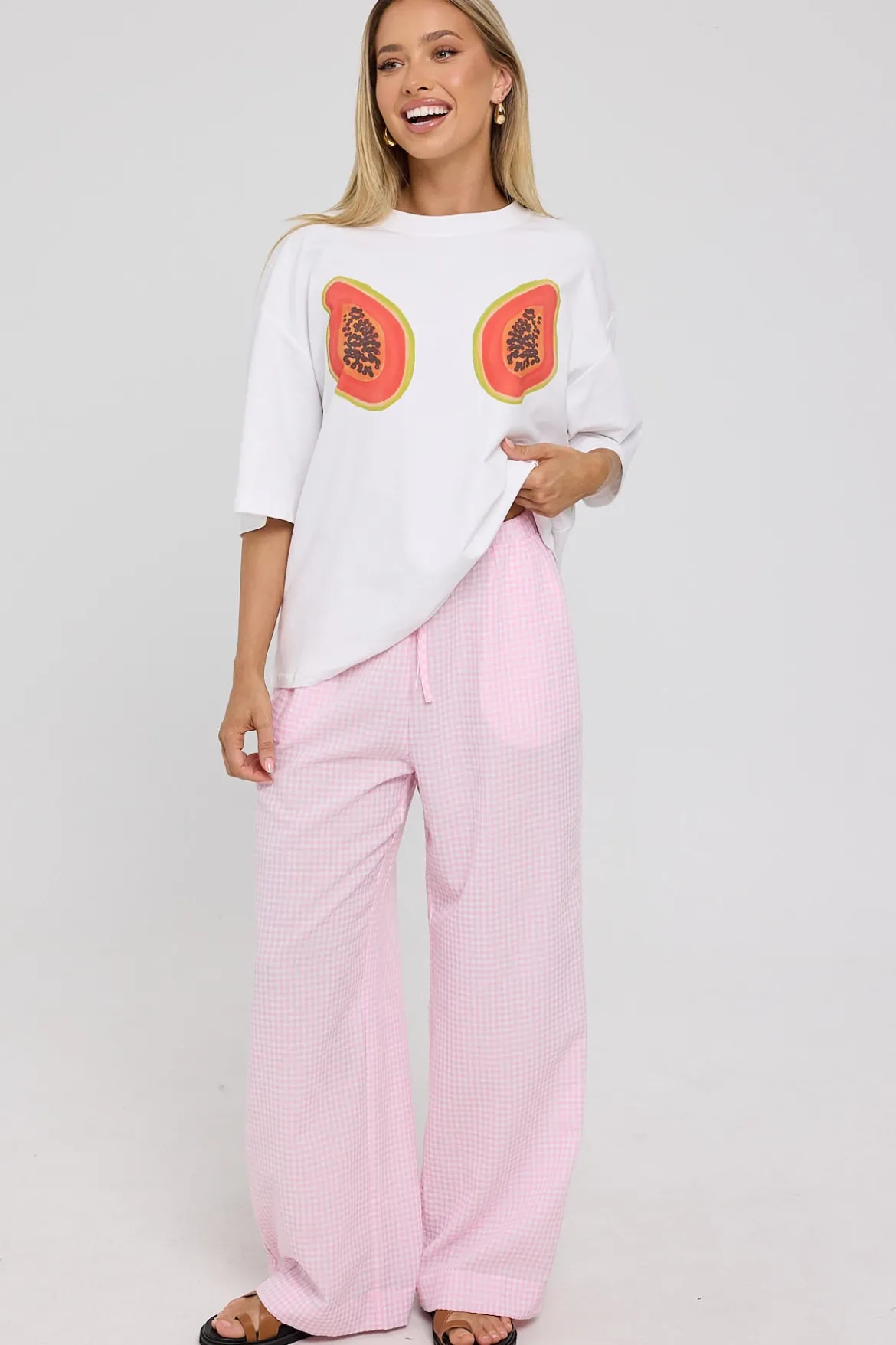 Sunny Side Elasticated Gingham Pants Pink Gingham