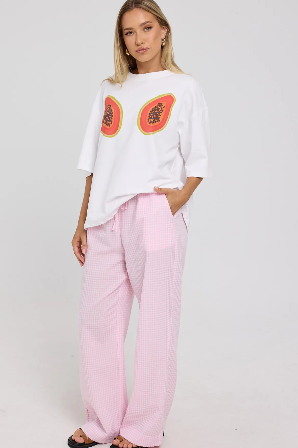 Sunny Side Elasticated Gingham Pants Pink Gingham