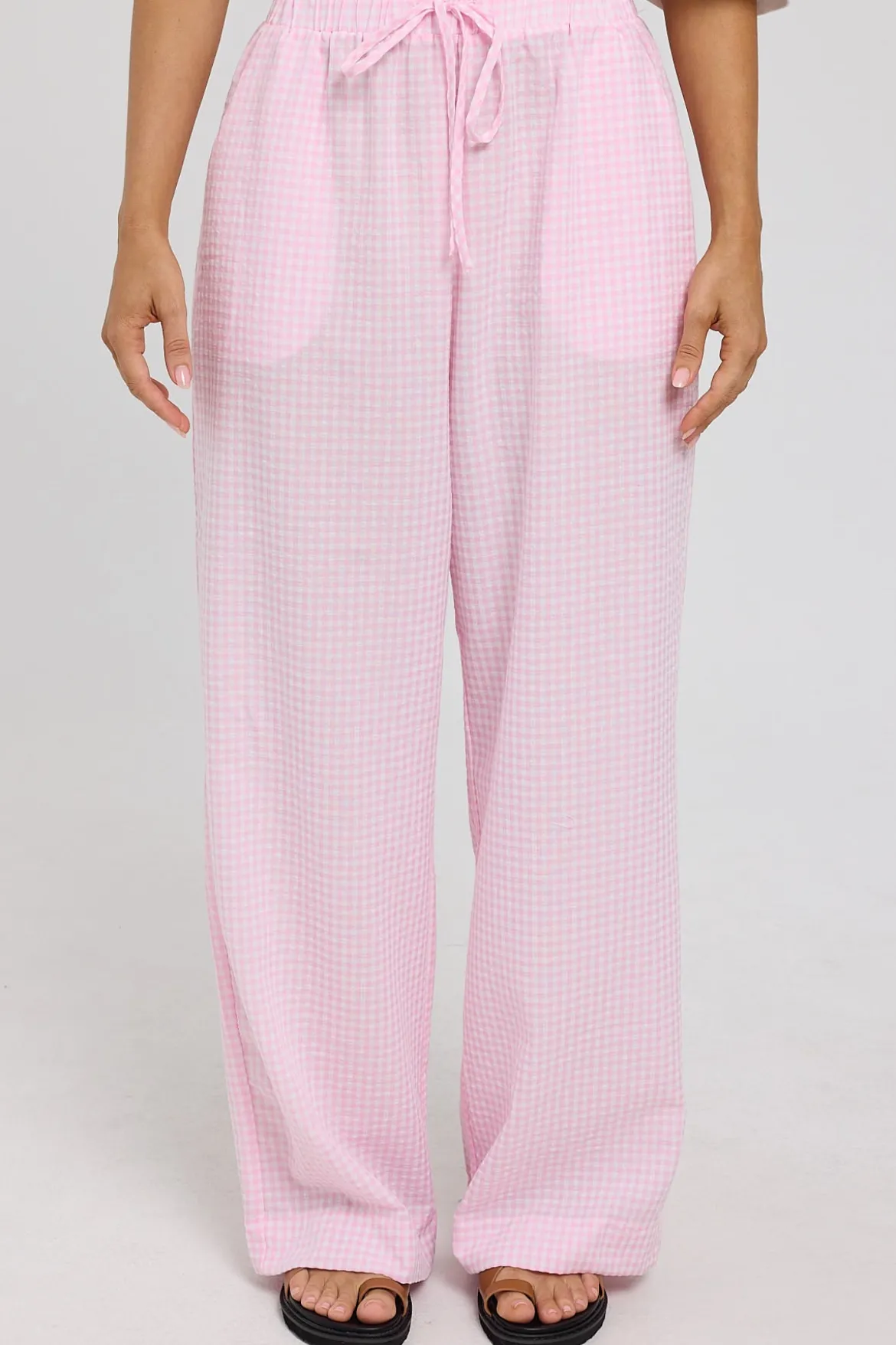 Sunny Side Elasticated Gingham Pants Pink Gingham
