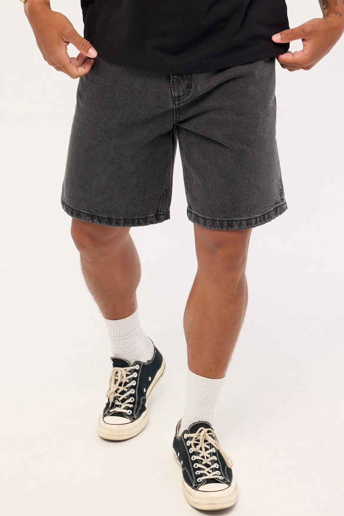 Super Charged Mid Slacker Denim Short Ash Black
