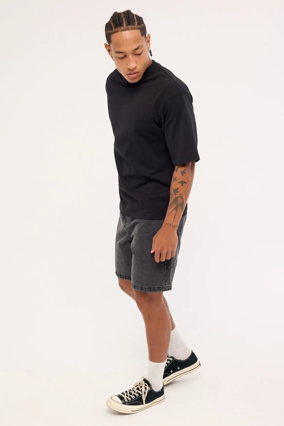 Super Charged Mid Slacker Denim Short Ash Black