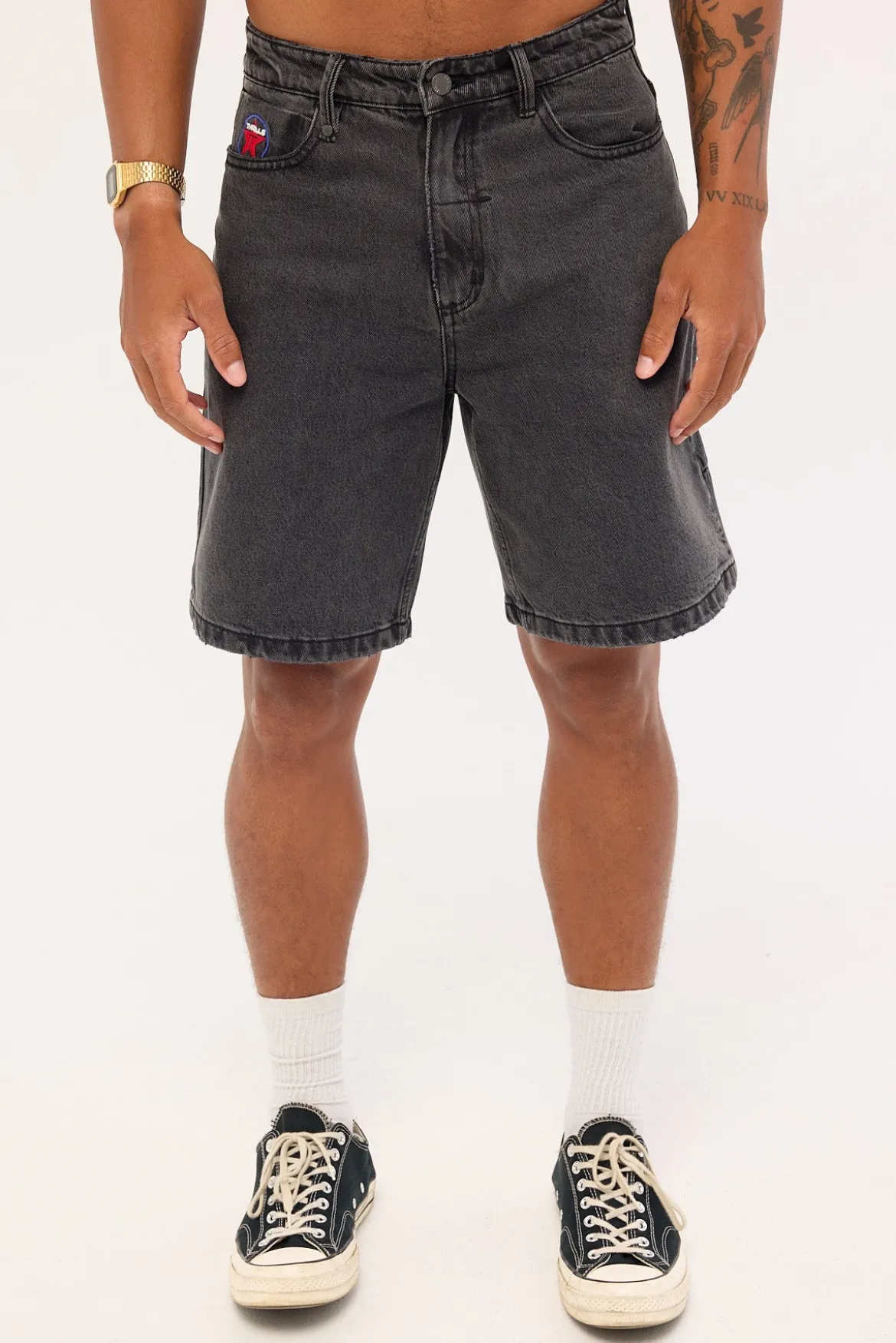 Super Charged Mid Slacker Denim Short Ash Black