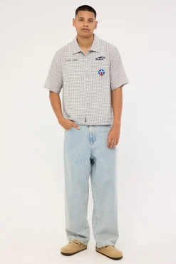 Super Charged Short Sleeve Check Work Shirt White