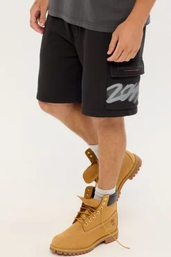 Supernova Relaxed Cargo Sweat Short Washed Night Black