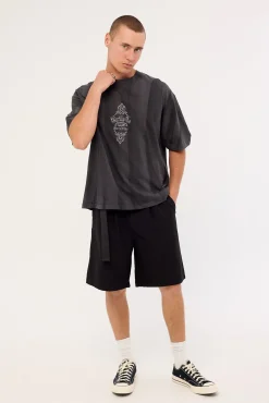 Superstition Sunfade Box Fit Oversize Cropped Tee Dark Sunfade Bleach Charcoal