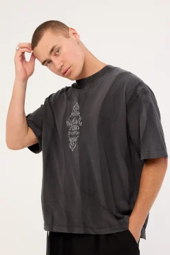 Superstition Sunfade Box Fit Oversize Cropped Tee Dark Sunfade Bleach Charcoal