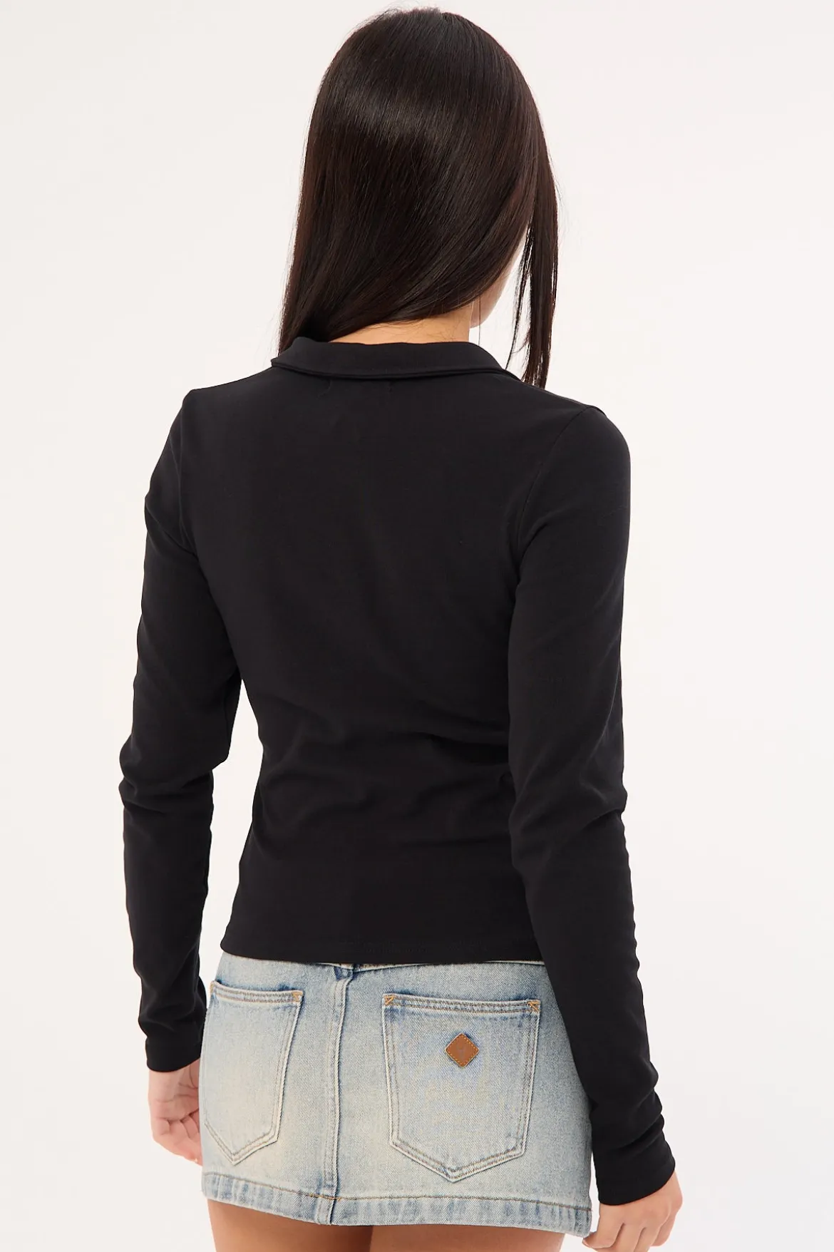 Surge Long Sleeve Zip Through Polo Tee Black