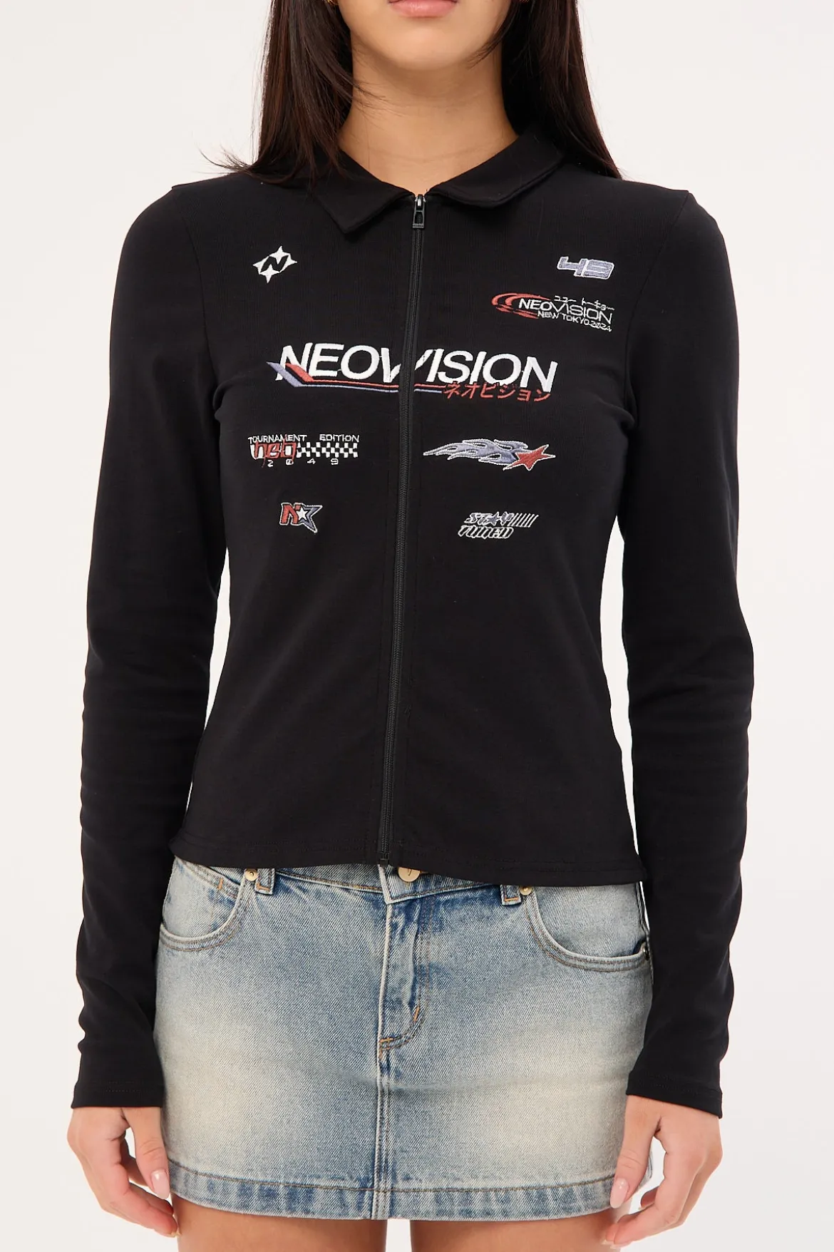Surge Long Sleeve Zip Through Polo Tee Black