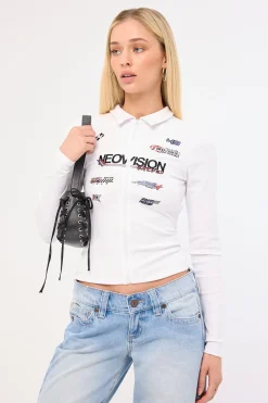 Surge Long Sleeve Zip Through Polo Tee White