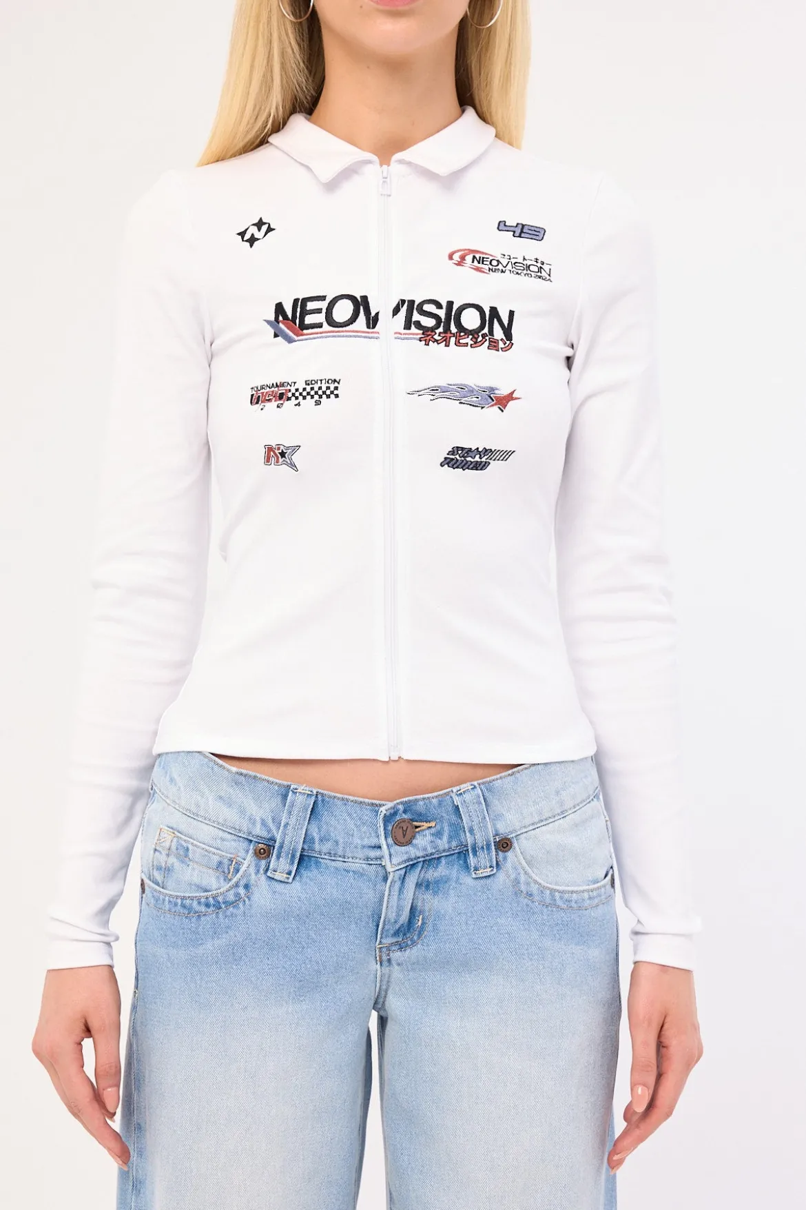 Surge Long Sleeve Zip Through Polo Tee White
