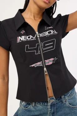 Surge Zip Through Blouse Black