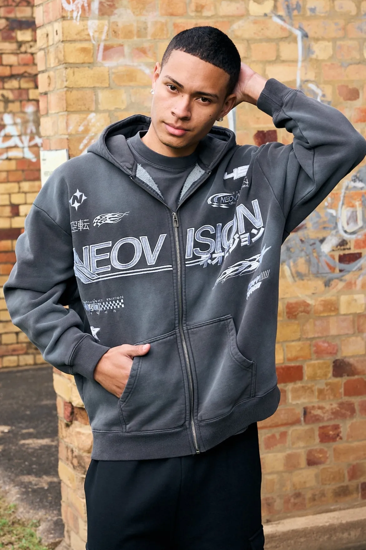Surge Zip Through Street Hoodie Sunfade Black