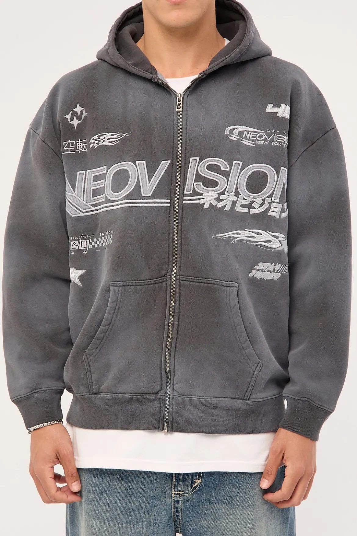 Surge Zip Through Street Hoodie Sunfade Black