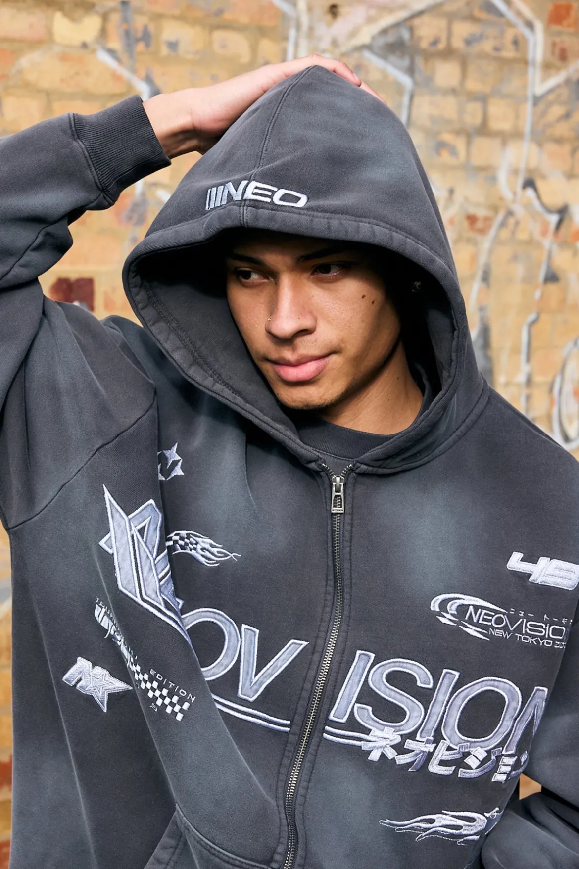 Surge Zip Through Street Hoodie Sunfade Black