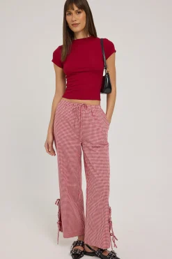 Sweet Ruby Gingham Bow Pants Red Gingham
