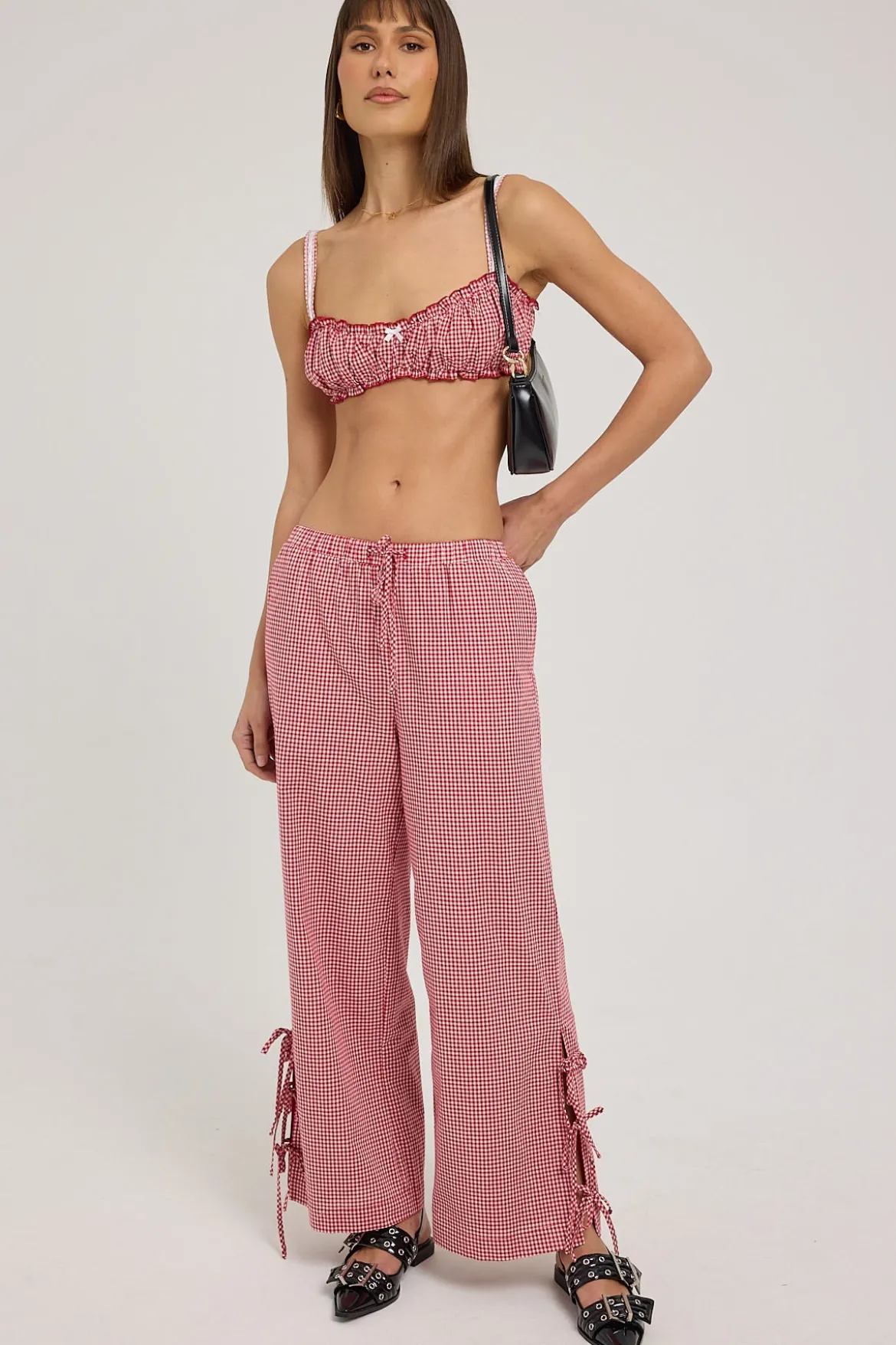 Sweet Ruby Gingham Bow Pants Red Gingham