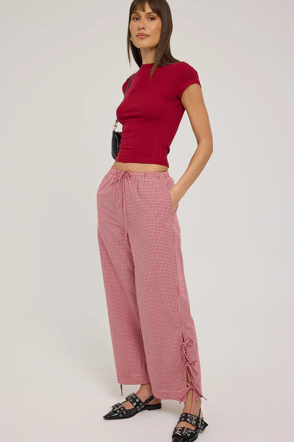 Sweet Ruby Gingham Bow Pants Red Gingham