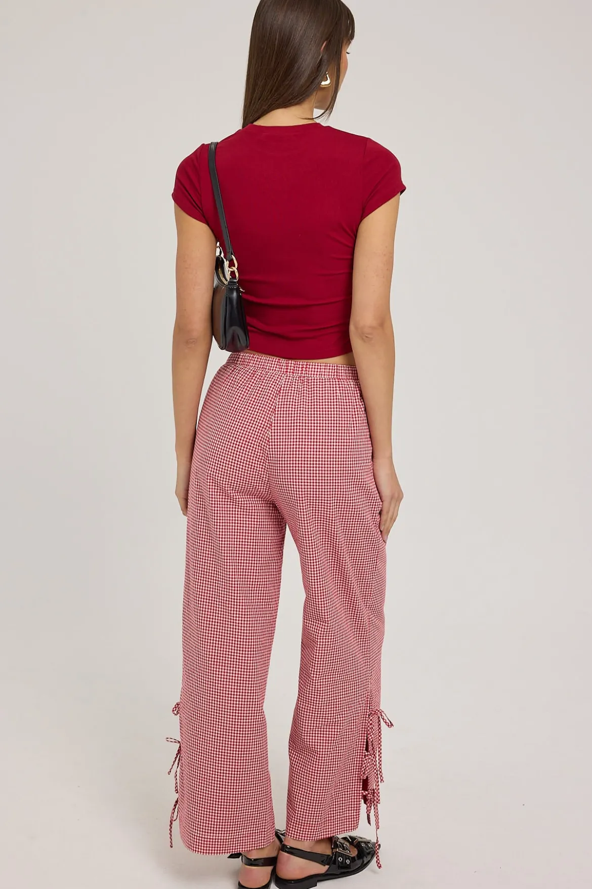Sweet Ruby Gingham Bow Pants Red Gingham