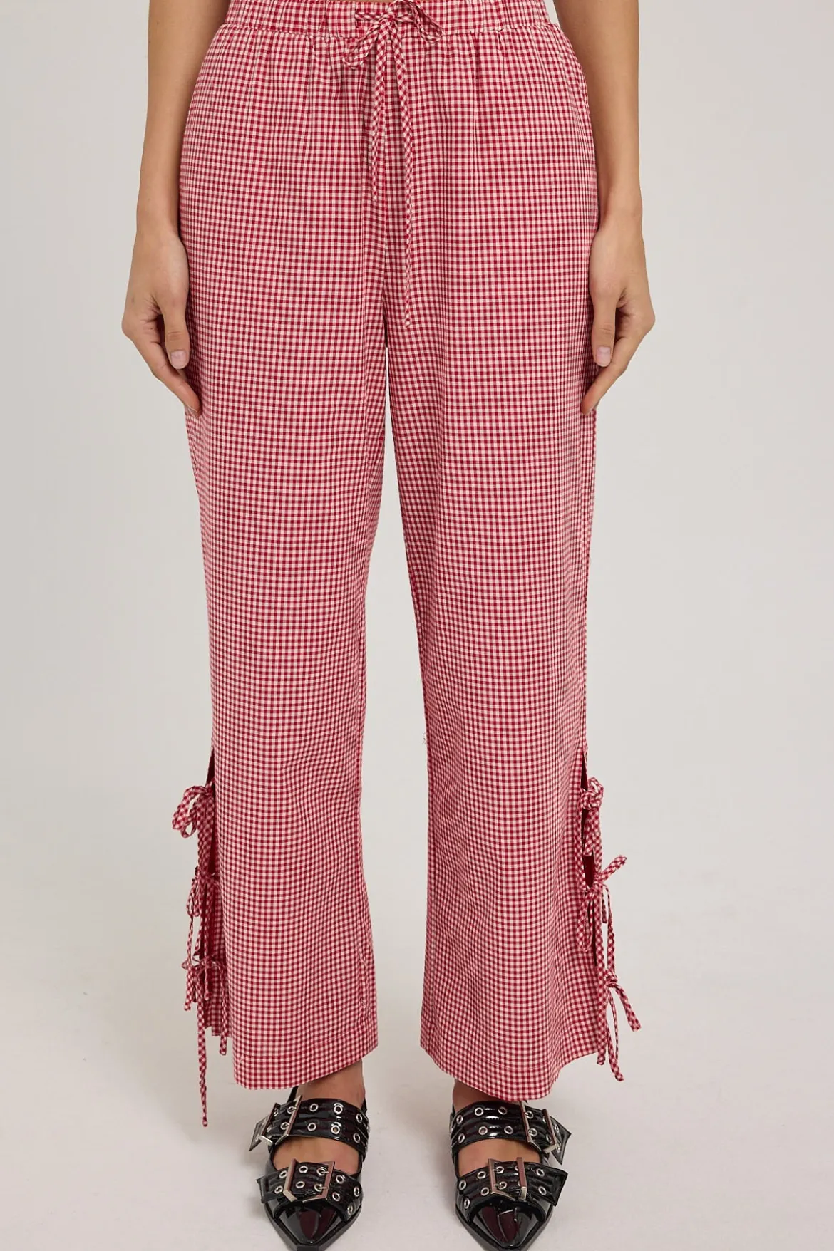 Sweet Ruby Gingham Bow Pants Red Gingham