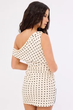 Sweetheart Mini Dress Cream Polka
