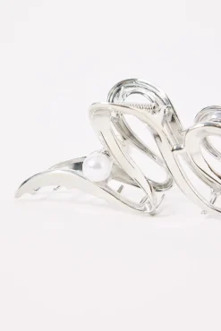 Swirly Pearl Claw Clip Silver