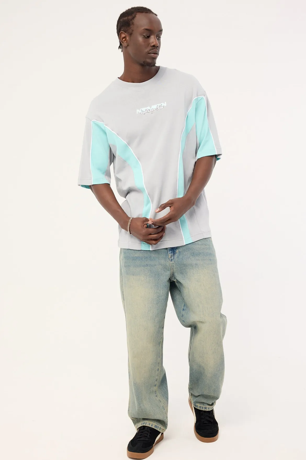 Synchronize Oversize Super Heavy Tee Ice Grey/Aqua