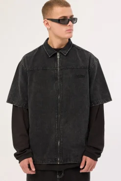 Systematic Zip Through Shirt Acid Wash Black