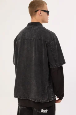 Systematic Zip Through Shirt Acid Wash Black