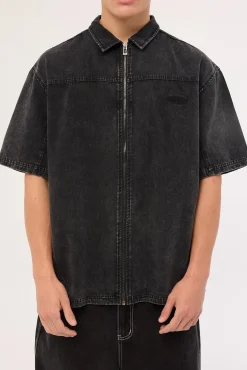 Systematic Zip Through Shirt Acid Wash Black
