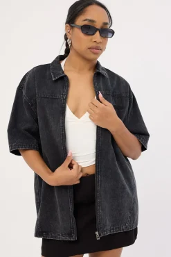 Systematic Zip Through Shirt Acid Wash Black