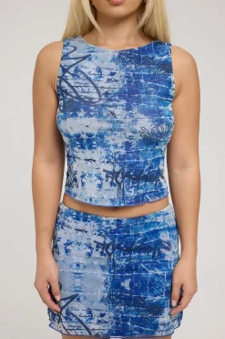 Tagged Mirror Recycled Mesh Tank Word Print