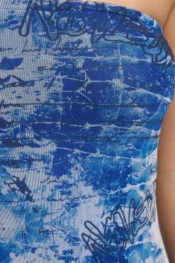 Tagged Mirror Recycled Mesh Midi Dress Blue Print