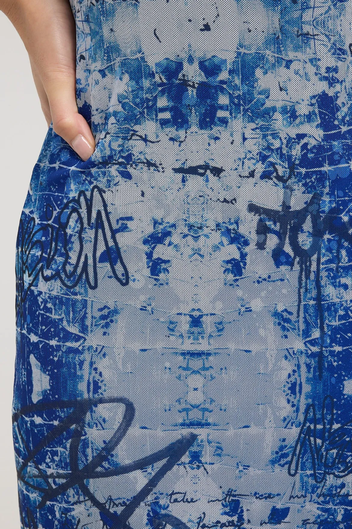 Tagged Mirror Recycled Mesh Midi Dress Blue Print