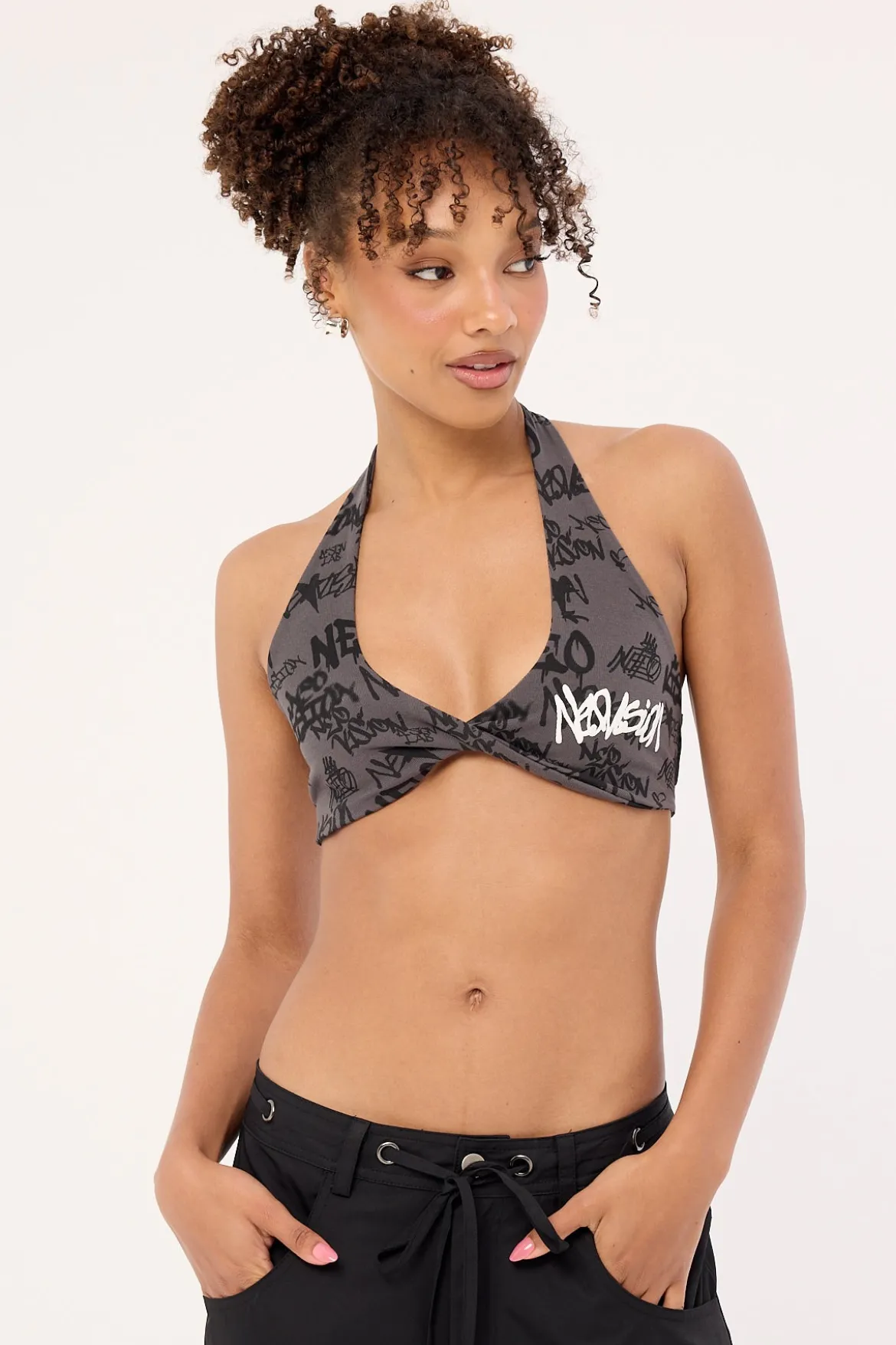 Tagger Halter Bralette Washed Black
