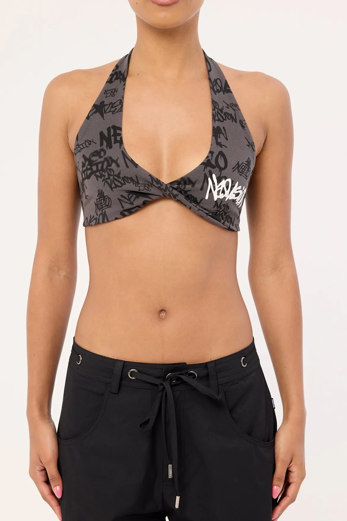 Tagger Halter Bralette Washed Black